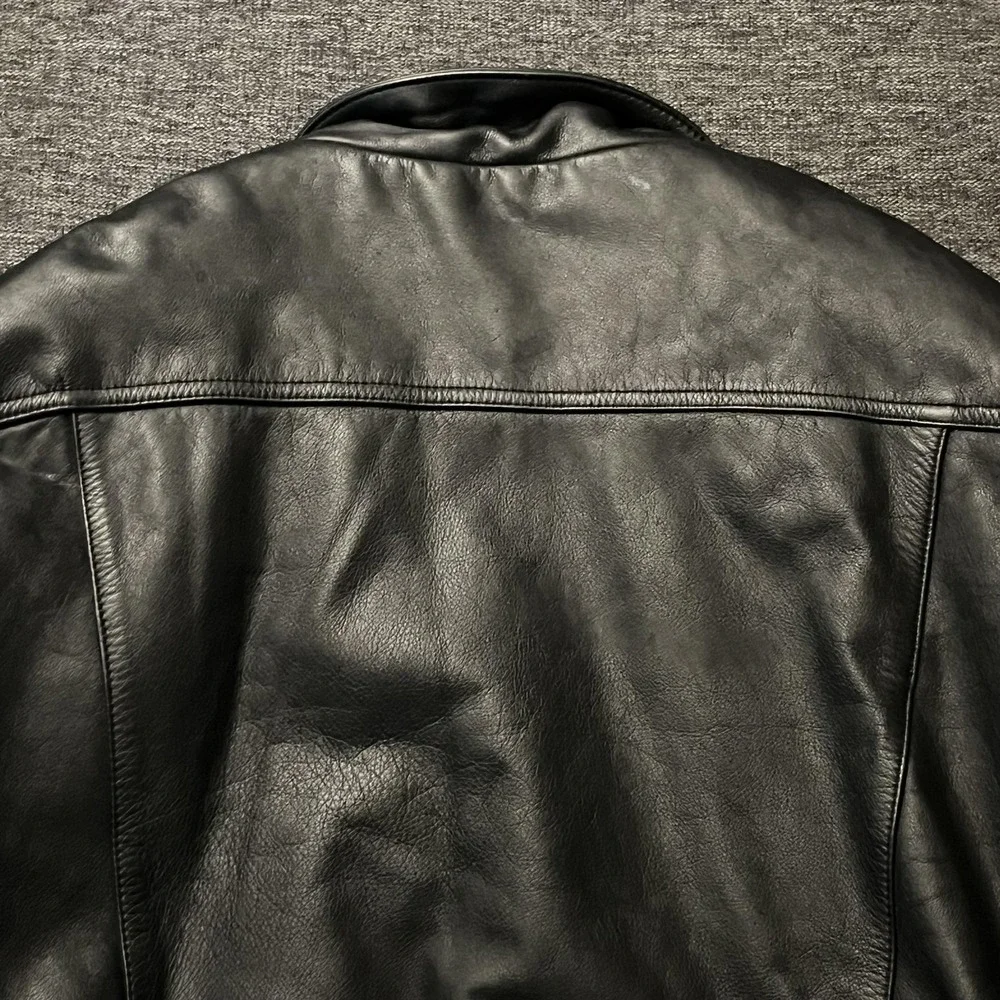 Fieldsheer Jacket Mens 46 Black Leather Motorcycle Biker Elastic Waist Zip Moto